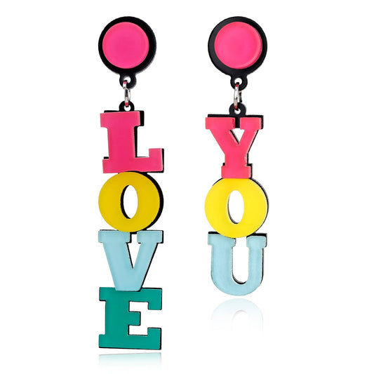 LOVE YOU Acrylic Drop Earrings Women Travel Fashion Cartoon Earrings Creative