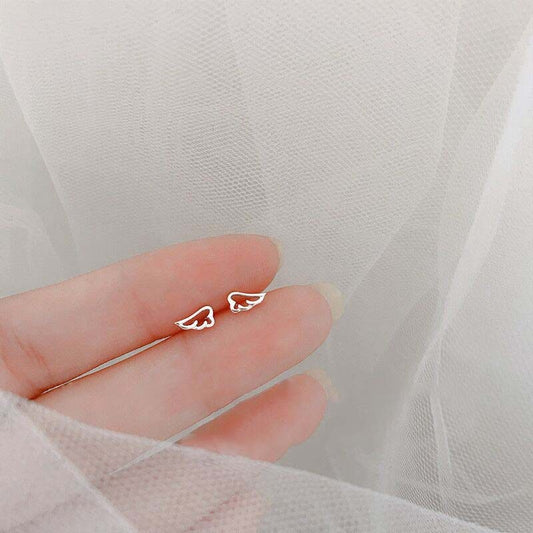 Silver-colored Wings Minimalist Cute Stud Earrings Women Mini Ear Piercing