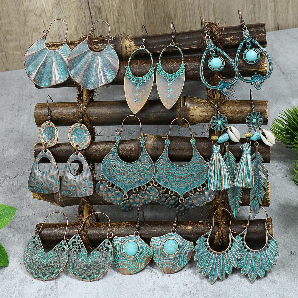 15 Styles Blue Vintage Geometric Boho Fringed Big Ethnic Dangle Earrings Women