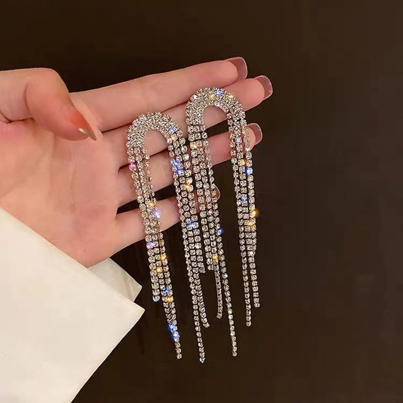 14 Styles Rhinestone Crystal Long Tassel Drop Earrings Women Party Wedding