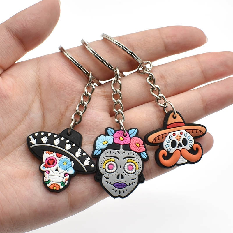 14 Styles Skull Calavera Mexican Day Of The Dead Halloween Keyring Cartoon