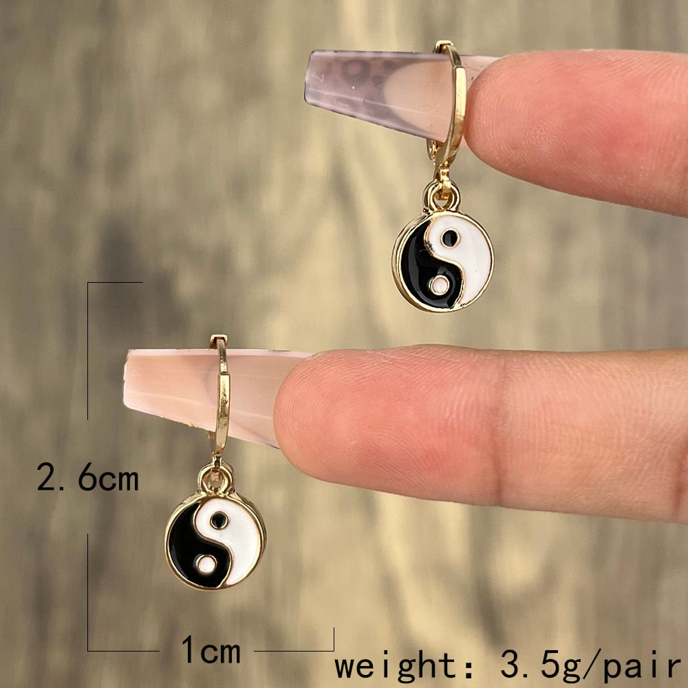 Round Yin Yang Drop Earrings Hip Hop Women Party Gift Jewelry Ear Fashion