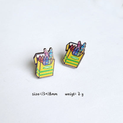 Wooden Cartoon Crayons Stud Charm Earrings For Women Girl Fashion Modern Jewelry