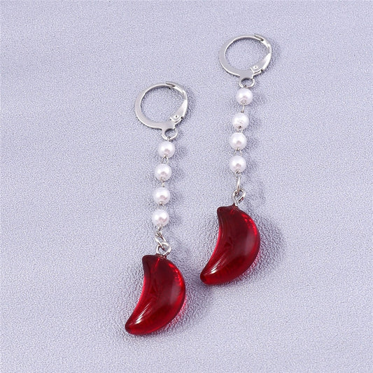 Red Stone Moon Shaped Drop Dangle Earrings Trendy Women Fashion Earrings Jewelry