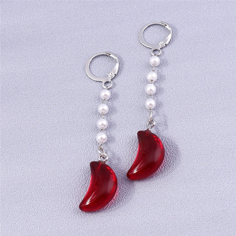 Red Stone Moon Shaped Drop Dangle Earrings Trendy Women Fashion Earrings Jewelry