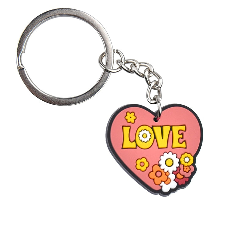 14 Styles PVC Keychain Peace and Love Butterfly Flower Sign Keychain Global