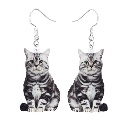 Realistic Cat Drop Earrings Women Fashion Creative Art Cute Stylish Jewelry