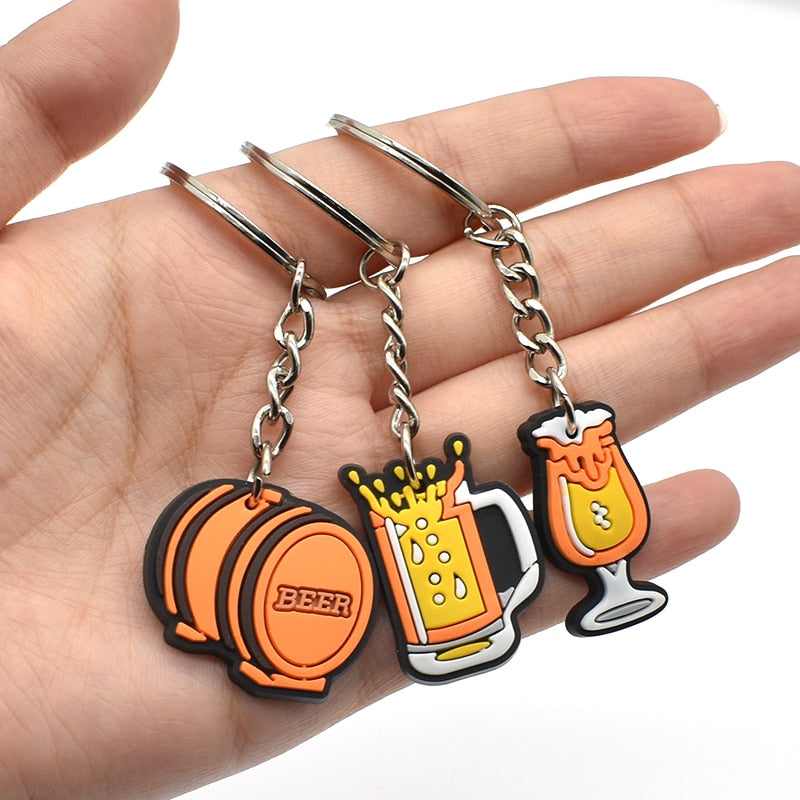 9 Styles Beer Mug Cup Glass Bar Style Keyring for Men Gift for Him Cartoon