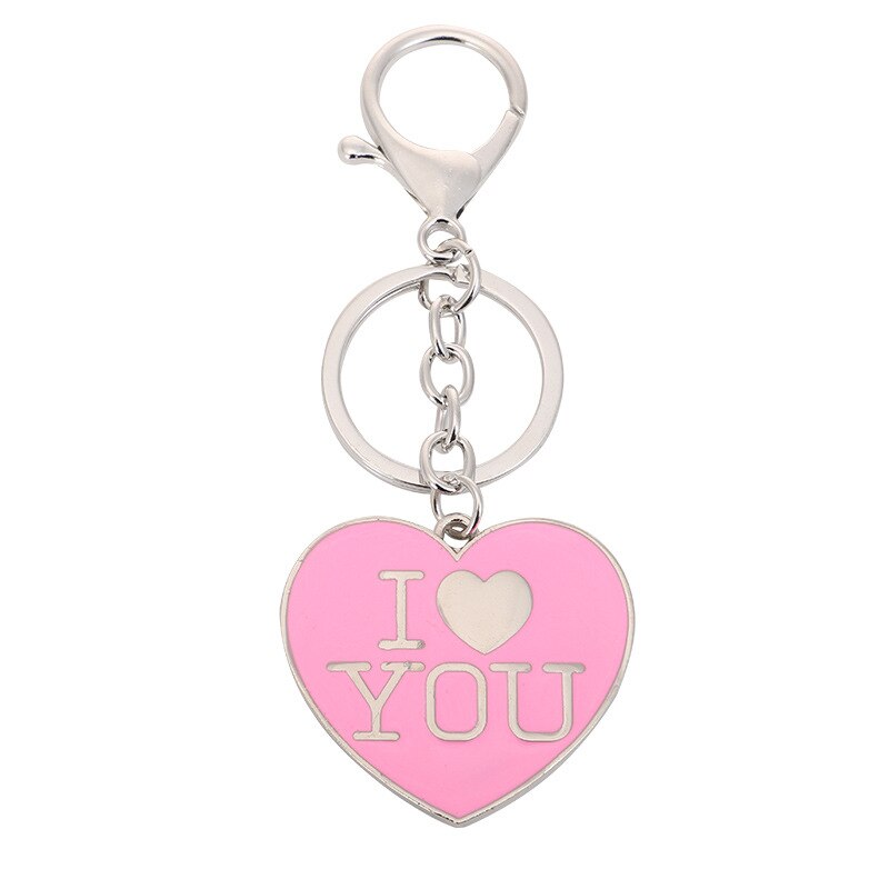 4 Colors Metal Keychain I Love You Key Ring for Lovers Heart-shaped Pendant Car