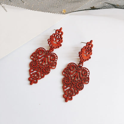 Red Hollow Out Geometric Pattern Lady Cute Dangle Earrings for Women Jewelry