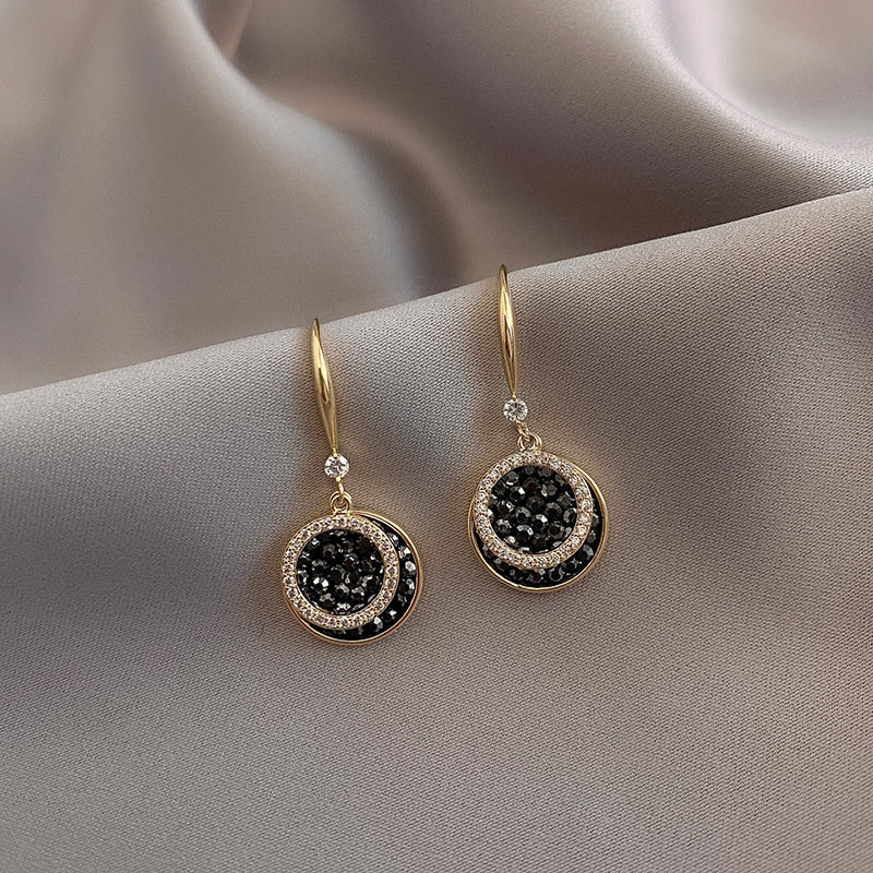 Black Rhinestone Disc Vintage Dangle Earrings Fashion Party Girls Pendant