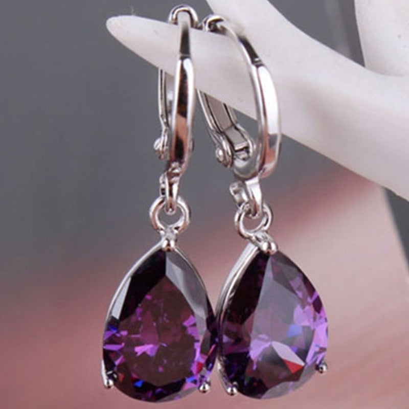 Water Drop Ear Buckle Earrings Zircon Dangle Earrings Women Fashion Modern