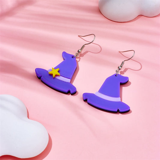 Purple Hat Drop Earrings Female Travel Cartoon Earrings Creative Art Jewelry