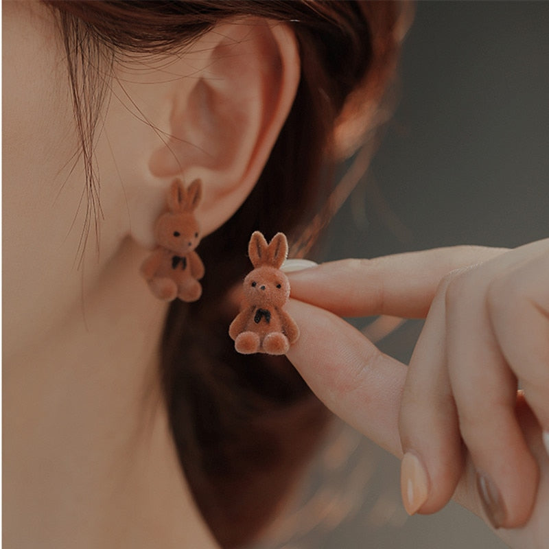 Brown Rabbit Stud Earrings Women gift Earring Fashion Charm Modern Jewelry