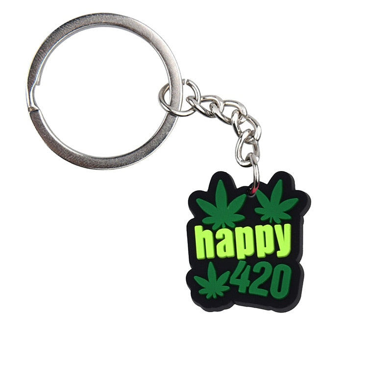 Happy Green Leaf Keychain Cartoon Creative Gift Key Holder Keyring Anime