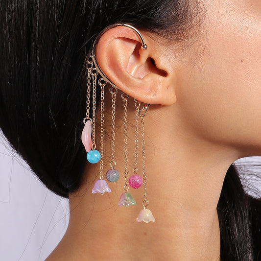 1Pc Tulip Flower Tassels Ear Wrap Earring Trendy Women Fashion Earrings Jewelry