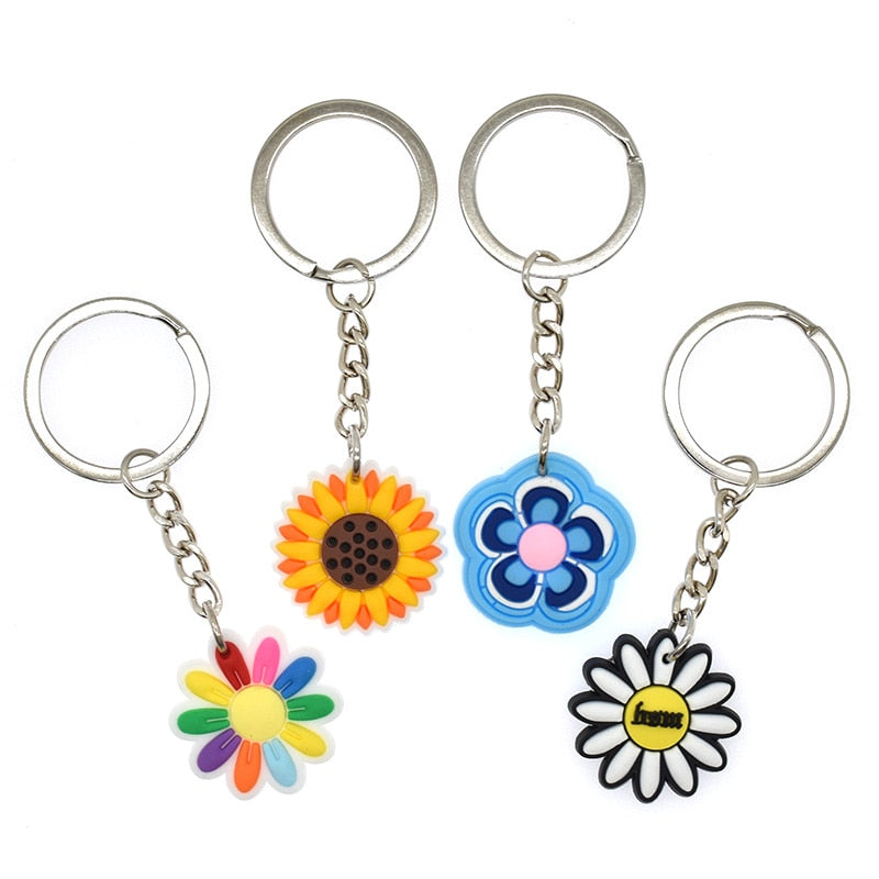 10 Styles Cartoon Colorful Flowers Keyring Cute Creative Fashion Keychains Bag