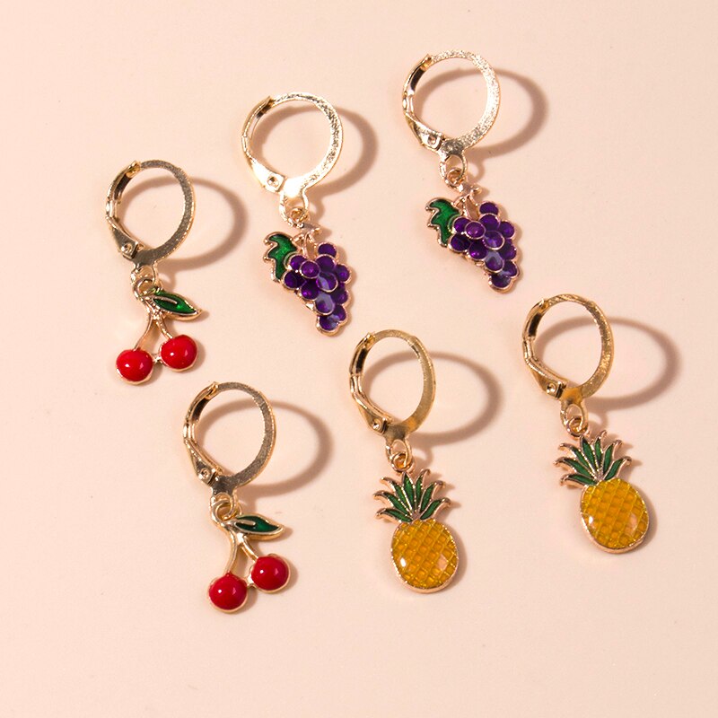 3 Pairs Jewelry Set Fruits Dangle Earrings for Girls Women Birthday Gift Lovely