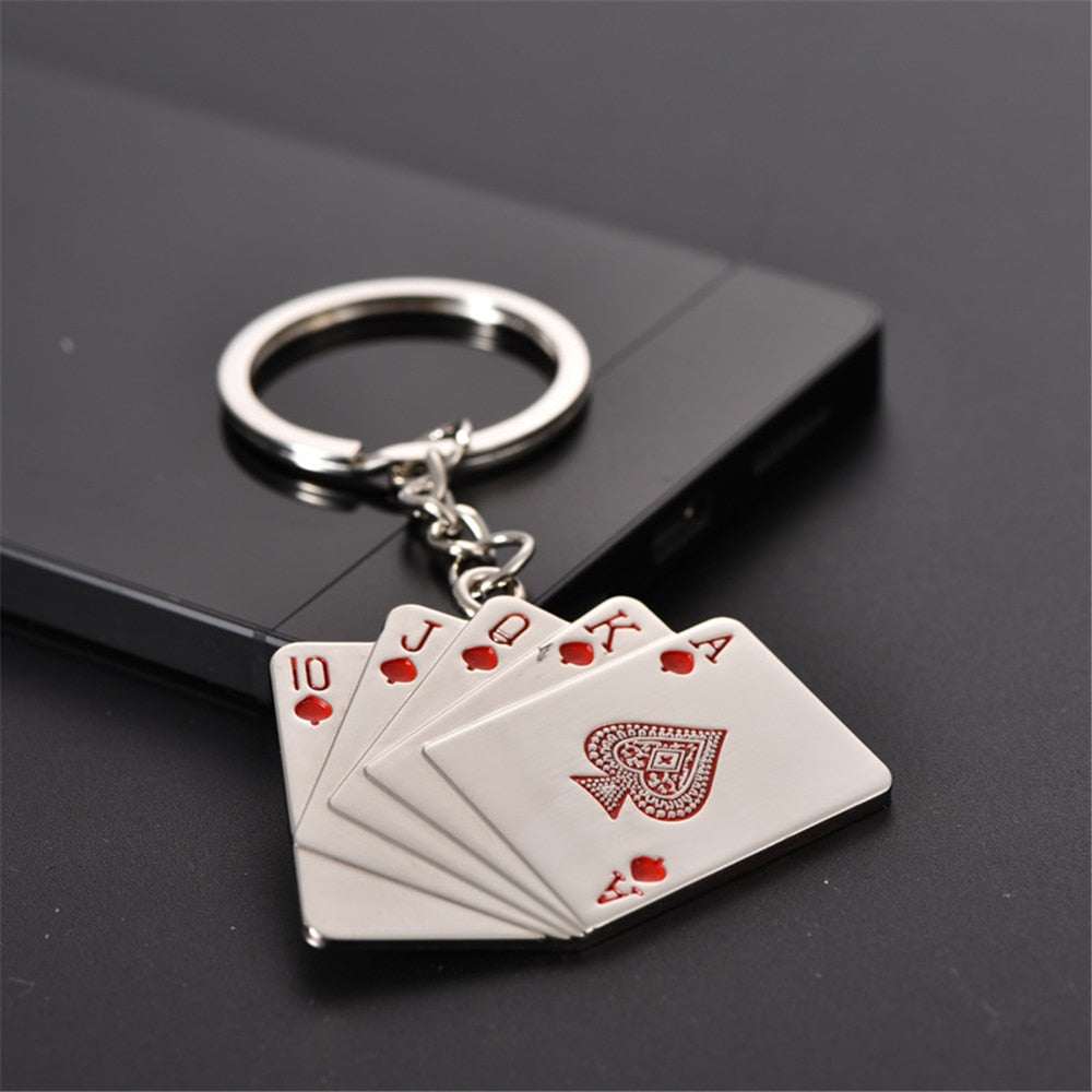 Poker Playing Cards Keychains For Men Car Bag KeyRing Stainless Steel Fashion