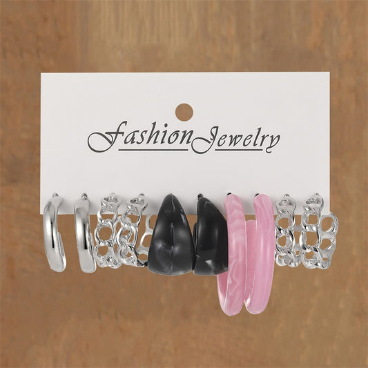 5 Pairs Black Pink Hoop Earrings Women Charms Earring Fashion Creative Jewelry