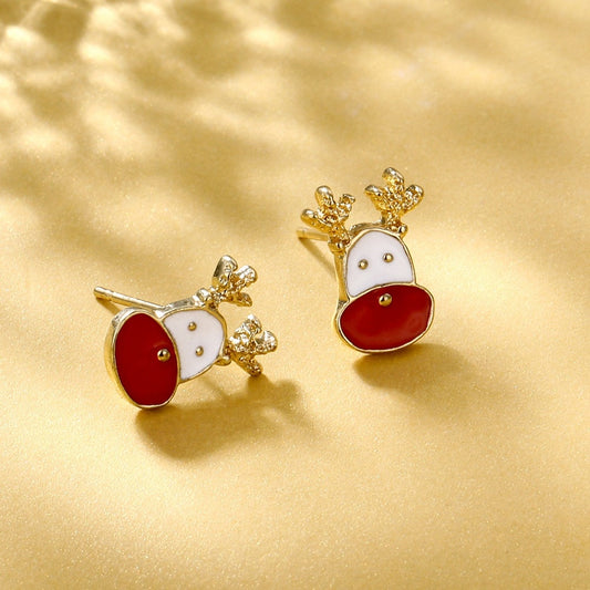 Deer Face Christmas Stud Earrings Cute Women Mini Zircon Ear Jewelry