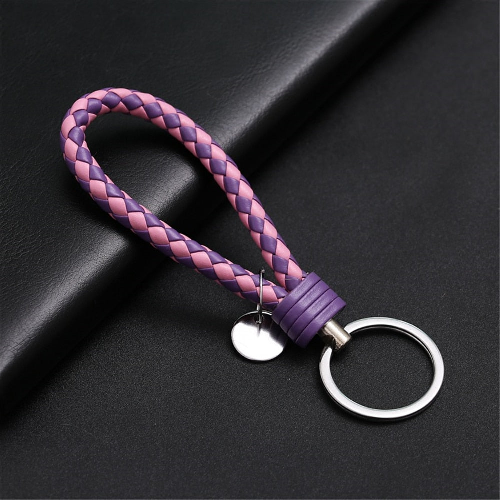 39 Styles PU Leather Braided Woven Rope Keychain DIY Bag Pendant Key Chain