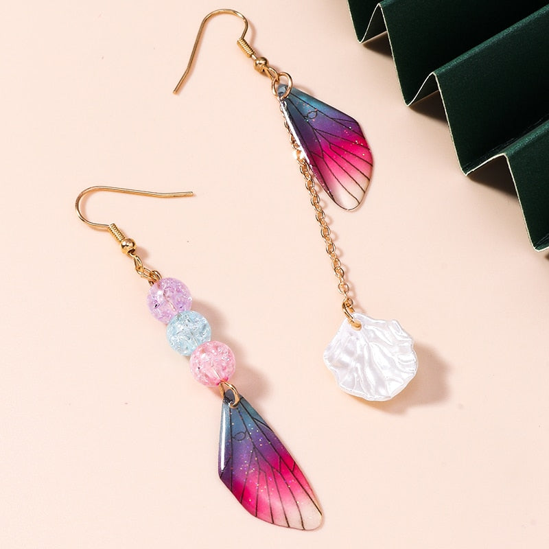 Colorful Butterfly Wings Mismatched Drop Earrings Women Creativity Jewelry Cute