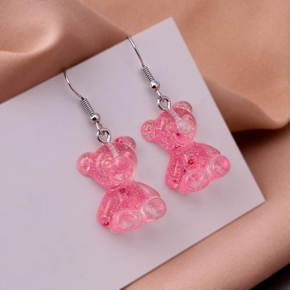 Glitter Pink Bear Drop Earrings Women Creativity Jewelry Cute Earring Girls Gift