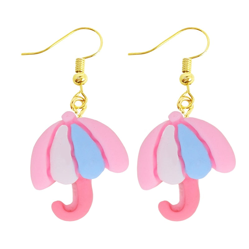 Pink Umbrella Drop Earrings Women Art Fashion Cartoon Earrings Creative Jewelry