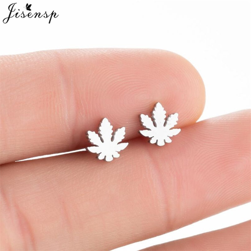 Leaf Stainless Steel Earrings Women Jewelry Small Studs Gifts Earring