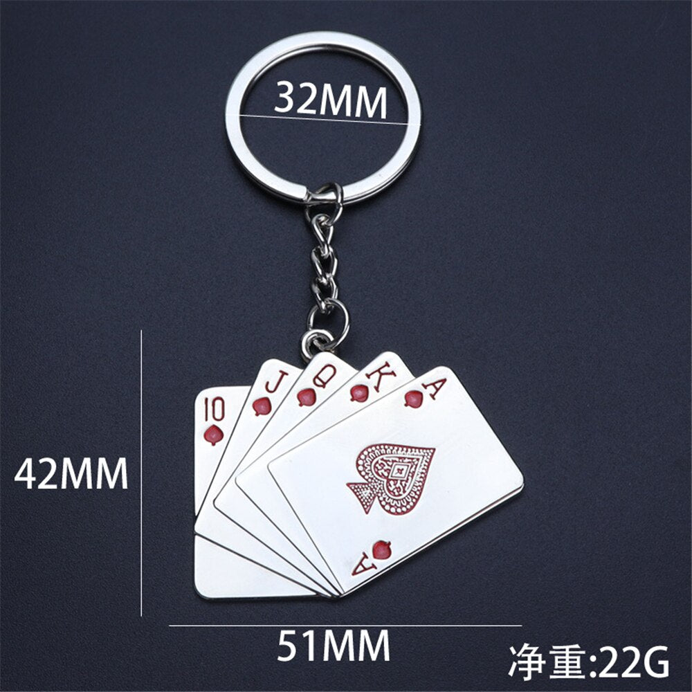 Poker Playing Cards Keychains For Men Car Bag KeyRing Stainless Steel Fashion