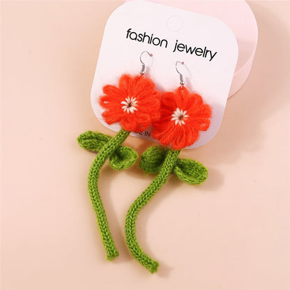 Knit Red Flower Dangle Drop Earrings Women Charms Earring Fashion Creative