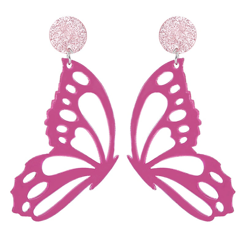 Pink Hollow Butterfly Acrylic Drop Earrings Women Travel Fashion Cartoon