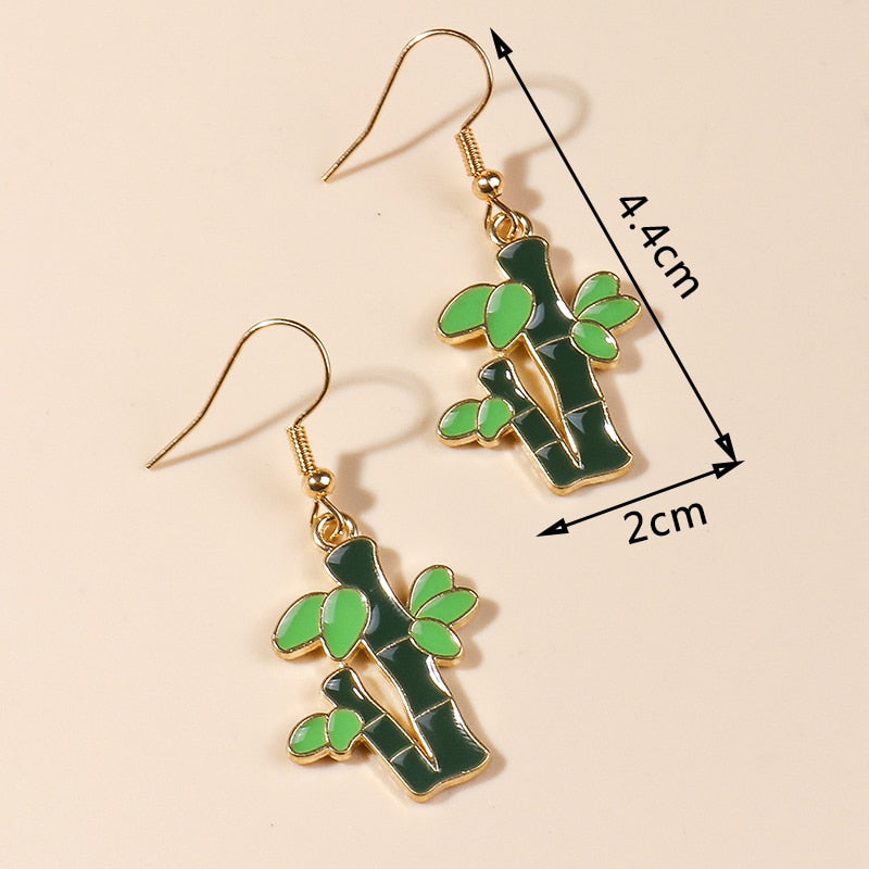 Bamboo with Leaves Drop Earrings Women Creativity Jewelry Cute Earring Girls