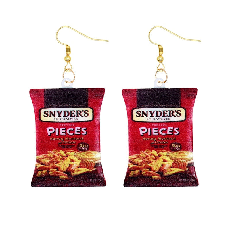 19 Styles Acrylic Snacks Potato Chips Mix Bags Design Dangle Earrings Women