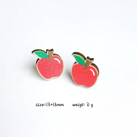 Wooden Apple Stud Charm Earrings For Women Girl Fashion Modern Jewelry Gift