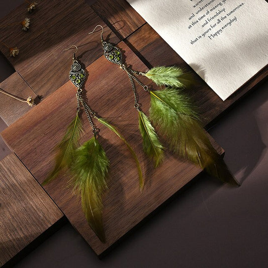 Olive Green Design Feathers Dangle Earrings for Fashion Stylish Jewelry Drop