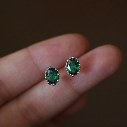 Deep Green Oval Stud Earrings Woman Elegant Earring Fashion Modern Jewelry Gift