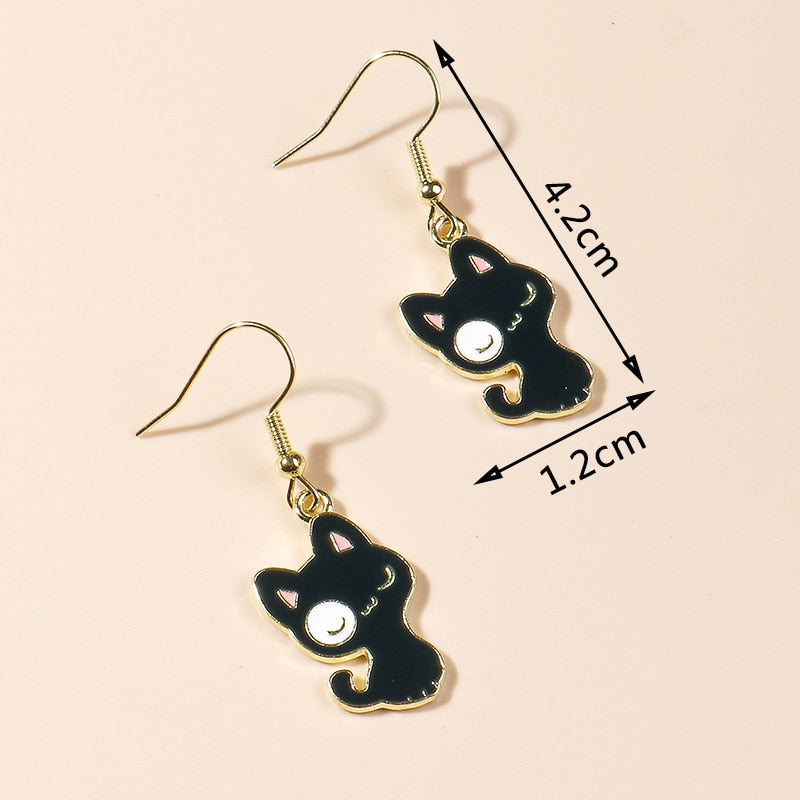 Black Cat with White Detail Drop Earrings Women Creativity Jewelry Cute Earring