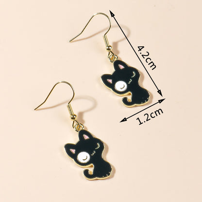Black Cat with White Detail Drop Earrings Women Creativity Jewelry Cute Earring