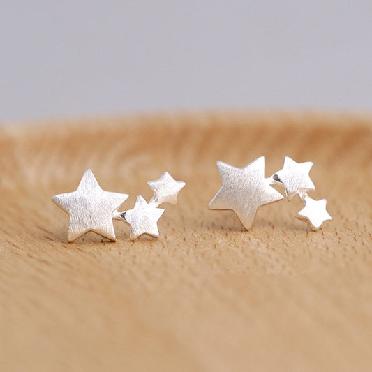 Metal Three Star Stud Earrings Woman Elegant Earring Fashion Modern Jewelry Gift