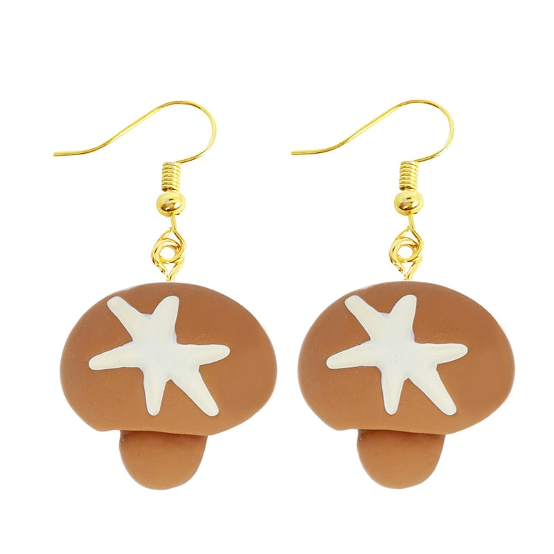 Brown Mushroom Drop Earrings Women Art Fashion Cartoon Earrings Creative Jewelry