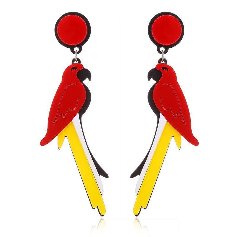 Red Parrot Acrylic Drop Earrings Women Travel Fashion Cartoon Earrings Creative