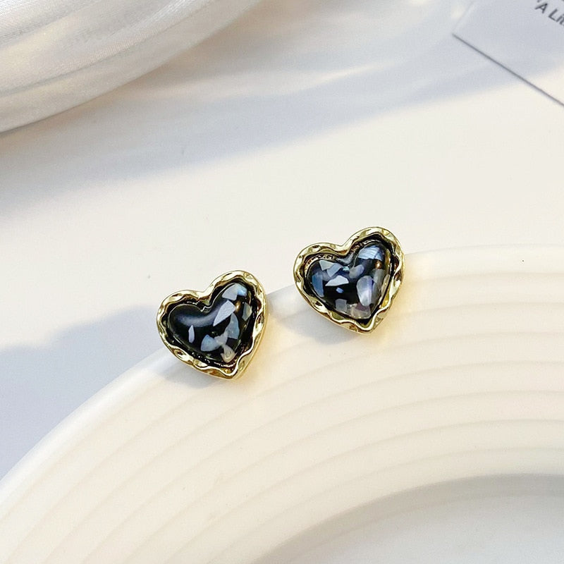 White Black Heart Fashion Earrings Minimalist Creative Style Ear Studs Earrings