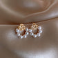 Rose Imitation Pearl Stud Earring Charm Woman Wedding Elegant Romantic Ear