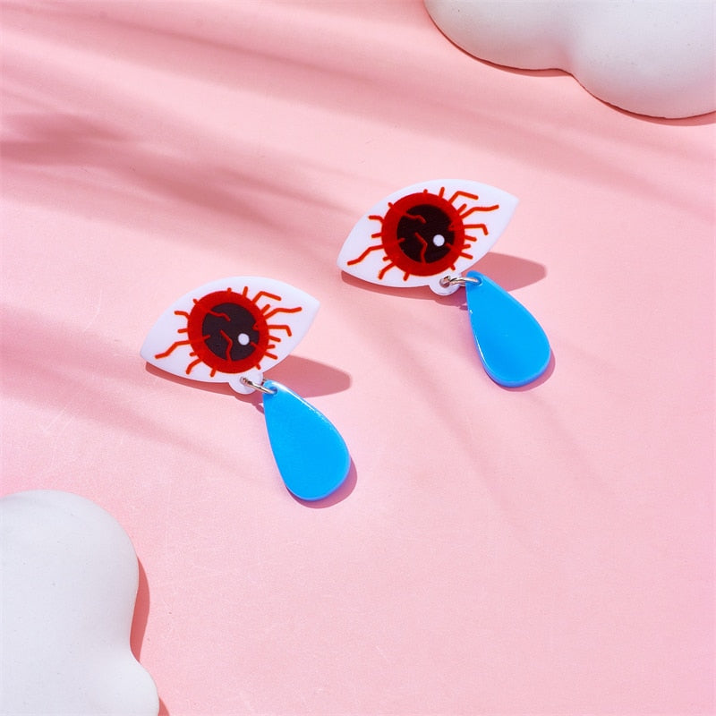 Red Eye Drop Earrings Female Travel Cartoon Earrings Creative Art Jewelry