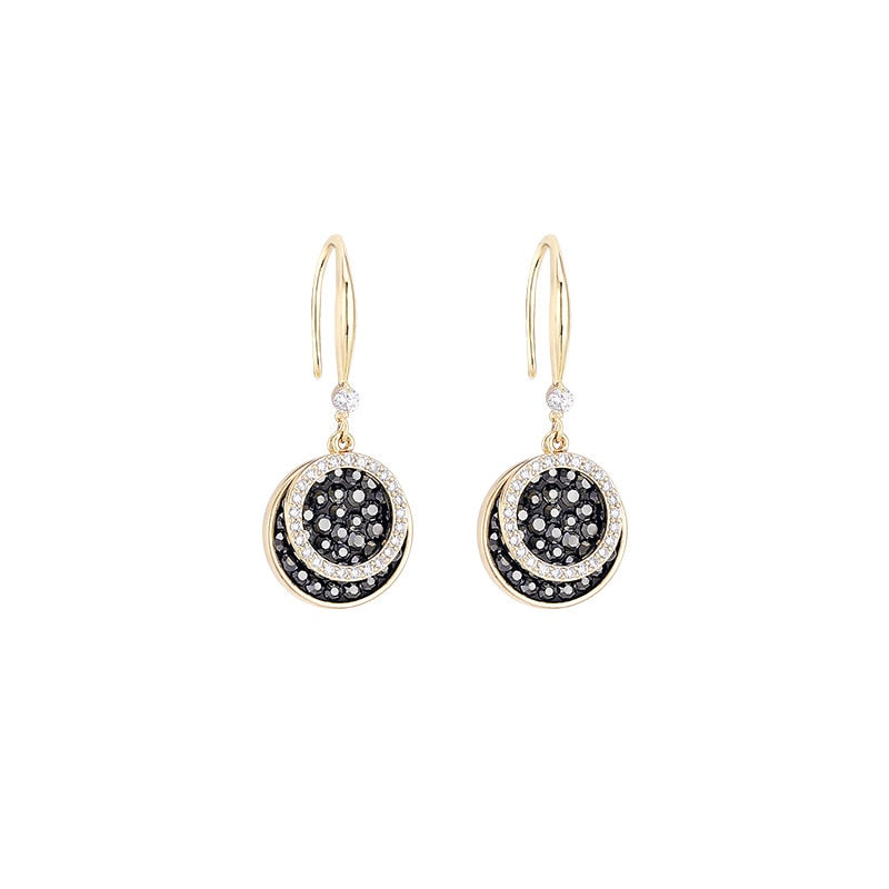 Black Rhinestone Disc Vintage Dangle Earrings Fashion Party Girls Pendant