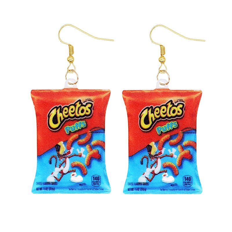 19 Styles Acrylic Snacks Potato Chips Mix Bags Design Dangle Earrings Women