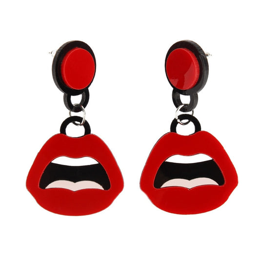 Red Lips Drop Earrings Women Fashion Creative Art Cute Stylish Jewelry