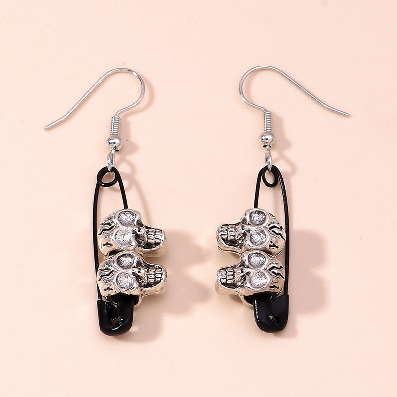 Black Safety Pin Skull Charm Drop Earrings Women Creativity Jewelry Cute Earring